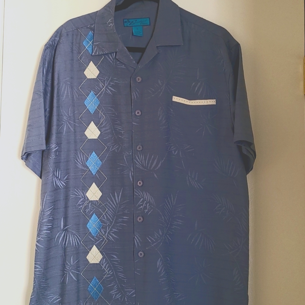 Mens Paradise Blue Silk Dress Shirt